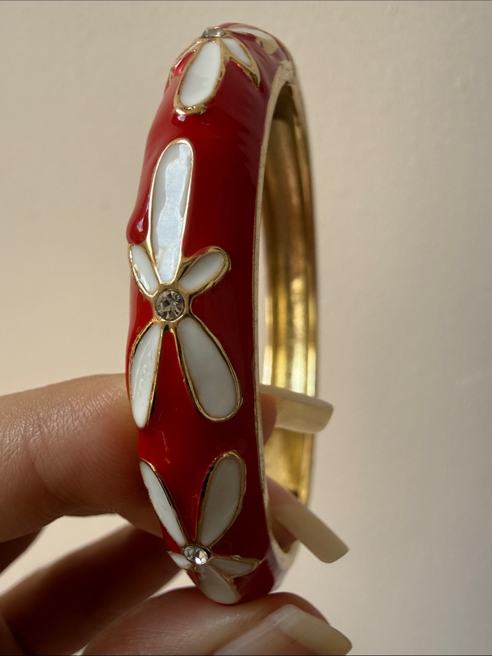 Floral Red Enamel Bangle Bracelet